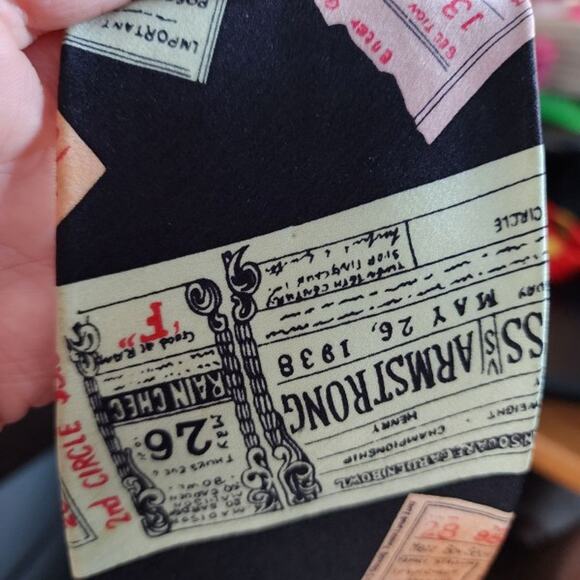 Nicole Miller Mens Tie Vintage 1990 Hand Sewn 100% Silk Boxing Ticket Stubs - Picture 7 of 7